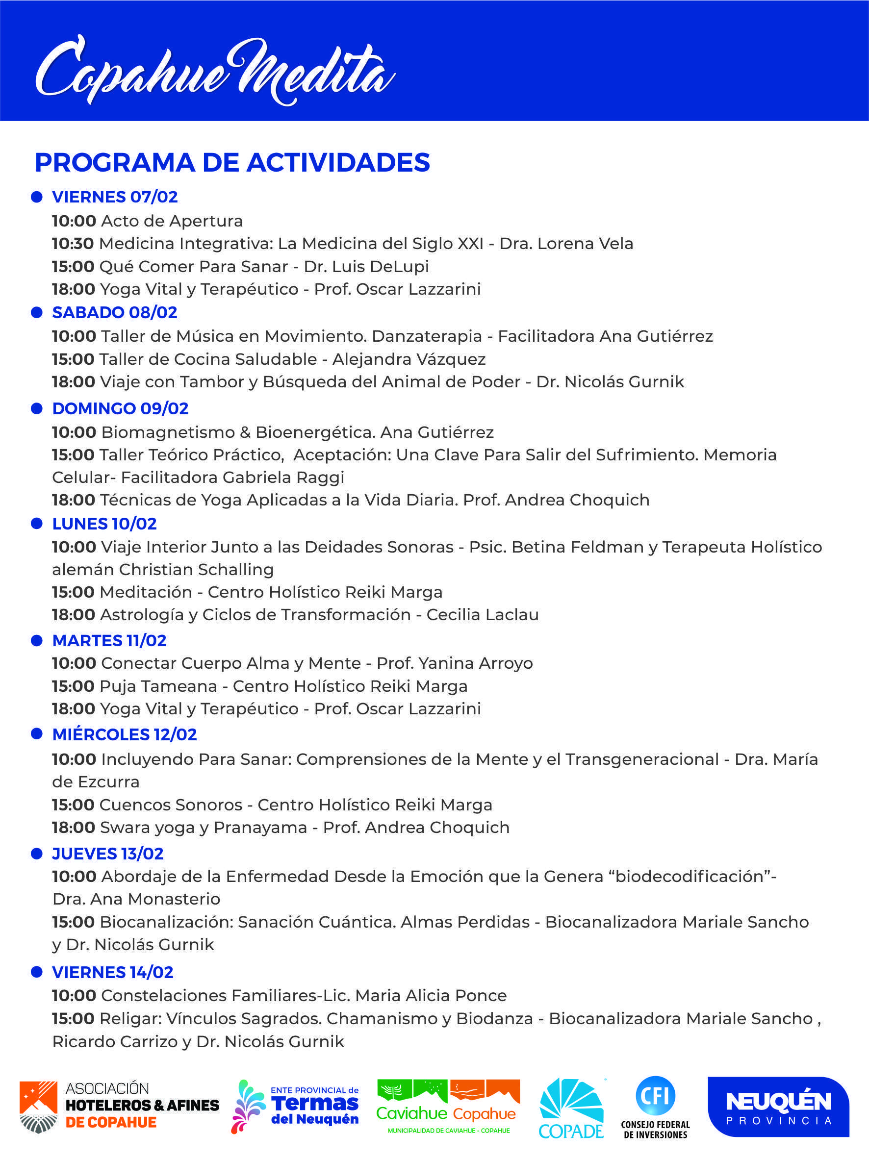 Cronograma Copahue Medita 2020